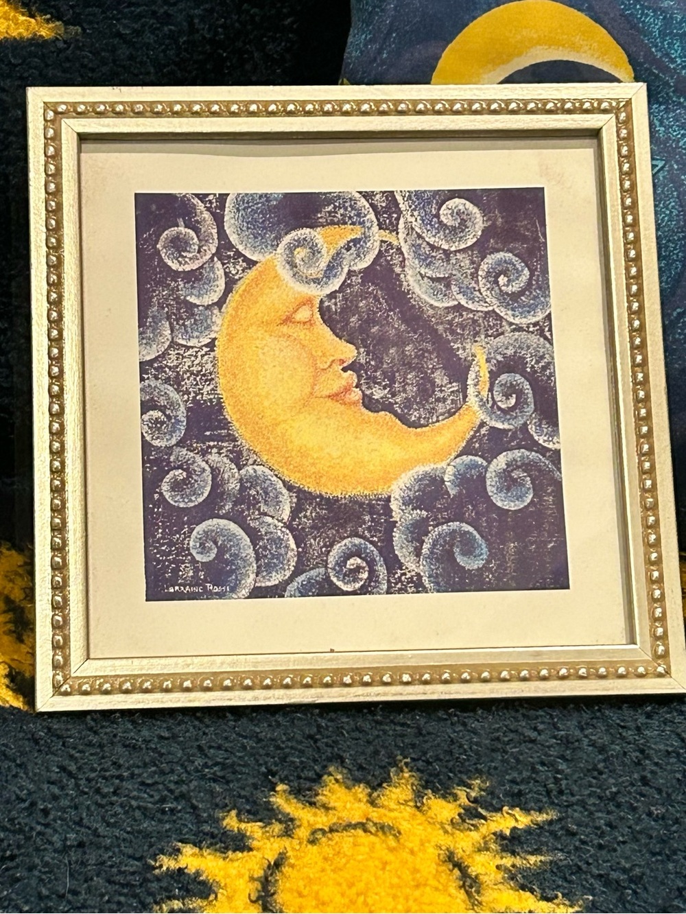 Vintage 90s Celestial Moon Print Wall Hanging Lorraine Rossi Whimsigoth Decor
